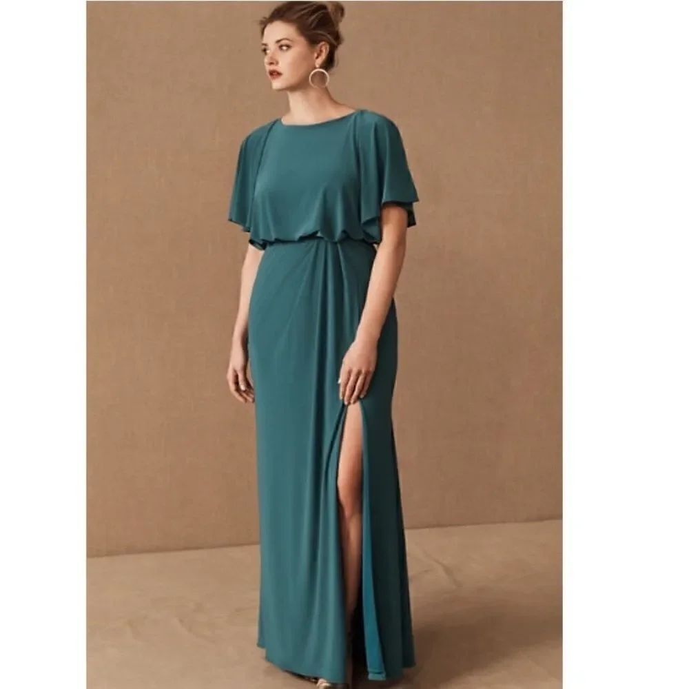 BHLDN teal Lena Flutter Sleeve Jersey